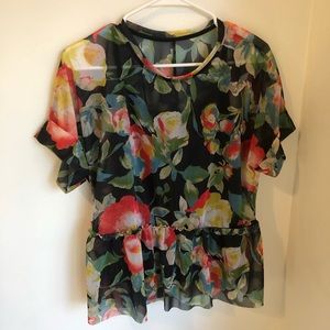Sheer floral Anthropologie top with slip
